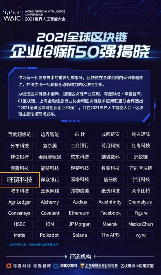 “全球区块链企业创新50强”榜单