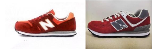 　　左图为“New balance”运功鞋，右图为纽巴伦运动鞋。 浦东新区法院供图

