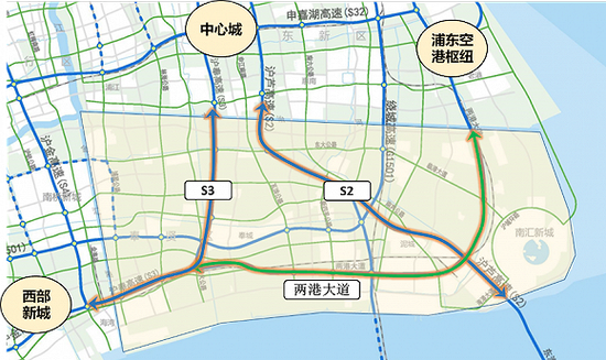 两港大道与S2/S3的位置关系。