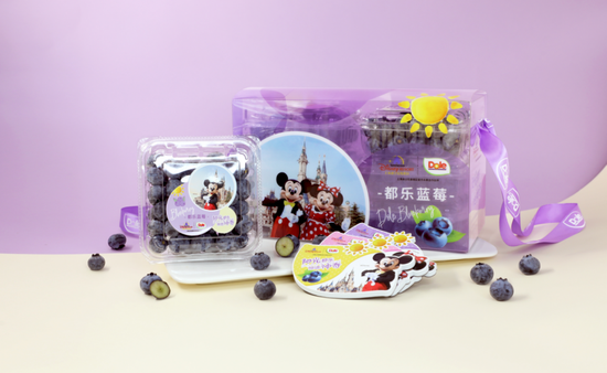 (带有米奇米妮形象的蓝莓礼盒及冰箱贴赠品)