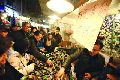 不少市民赶在曹家渡花市关门前来抢购。青年报记者 吴恺 摄