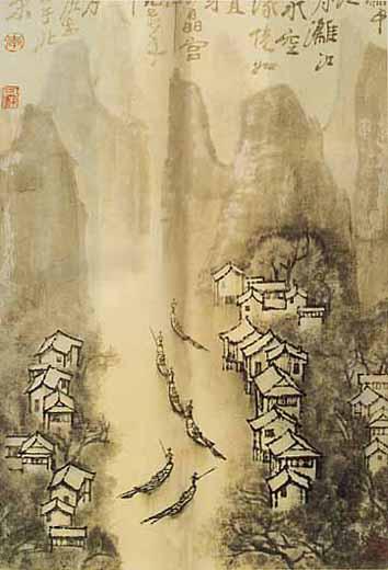 雨中漓江图轴
