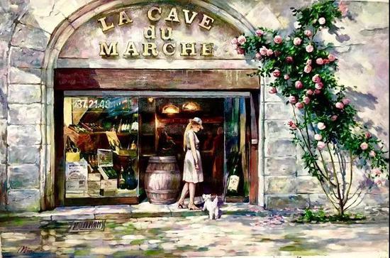 法国卖酒小店,布面油画,61x91cm