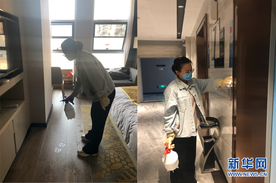 16点,李华结束工作回到休息地点,但她还不能休息。她和同组医护人员会轮班对自己居住的房间、公共电梯等进行消毒,做好全方位保护,这样才有能力更好保护病人。(受访者供图)新华网 发