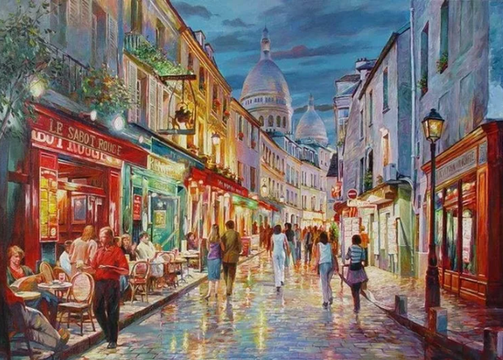 夜幕下的蒙马特,布面油画,76x102cm