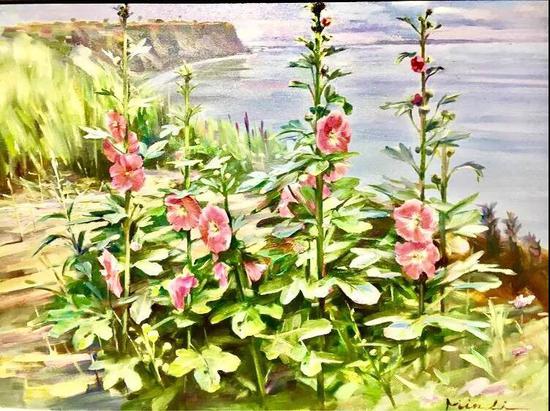 海岸芙蓉,布面油画,46x61cm