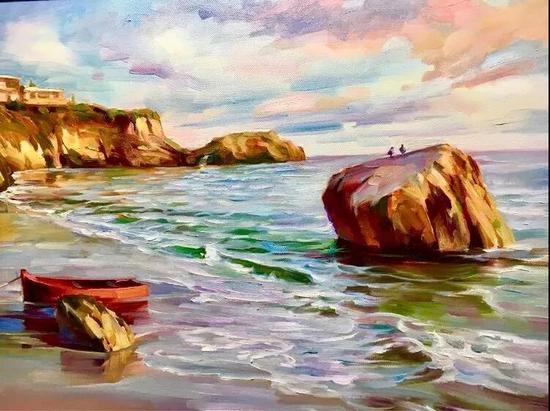拉古那海滩,布面油画,41x51cm