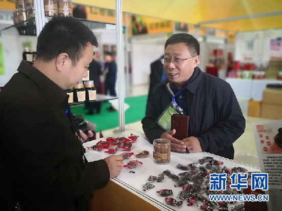 展商在向参会者介绍红枣产品。