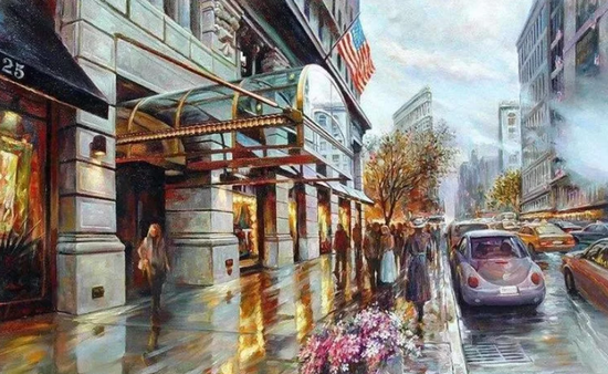 纽约晨雾,布面油画,61x91cm