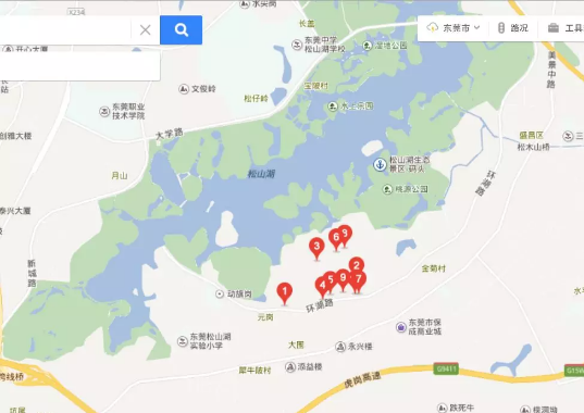 ▲东莞松山湖附近