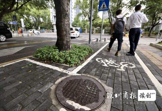 老旧的管道，埋在华强北路与百花六路交汇处。图为市政水表入口处。