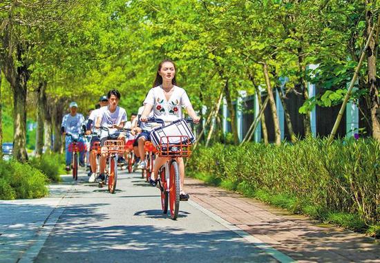 市民在留仙大道自行车道骑行。深圳商报记者 廖万育 通讯员 叶振峰 摄