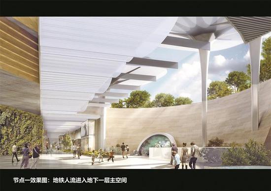 ▲深圳歌剧院将打造地下漫游空间。图为地铁人流进入地下一层主空间效果图。