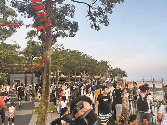国庆假期，深圳湾公园游人如织。