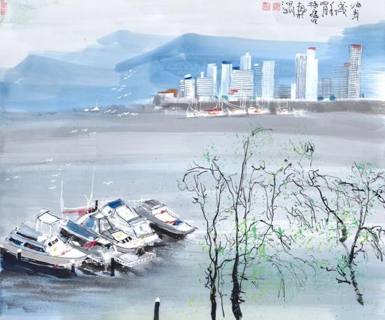 ▲操应旺《海岸线》50cmx60cm 纸本设色 2018年