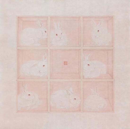 ▲贺翔《rabbit系列 no.1》 60cm×60cm 绢本设色 2018年