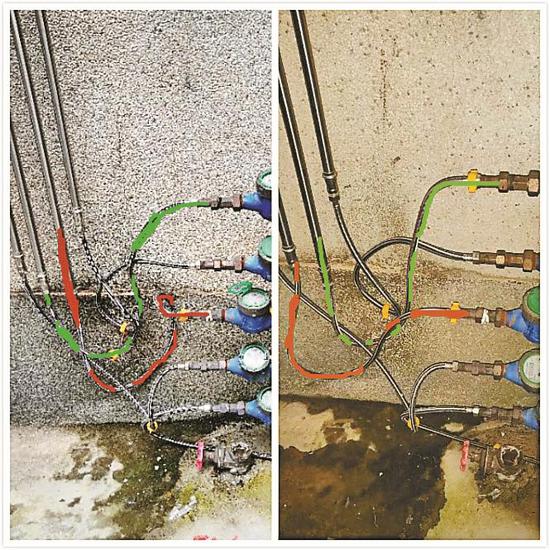 ▲被装反的水表（左图）和换回后的水表（右图） 。报料市民供图