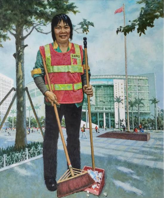 ▲韦济众《特区美容师》150cmx125cm 布面油画 2019年