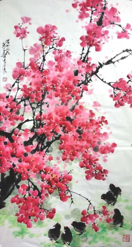 ▲李文秀《深圳之花》198cmx98cm 宣纸彩墨 2020年