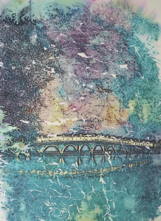 ▲冯小瑞《溶解系列五》80cm×120cm 综合材料 2016年