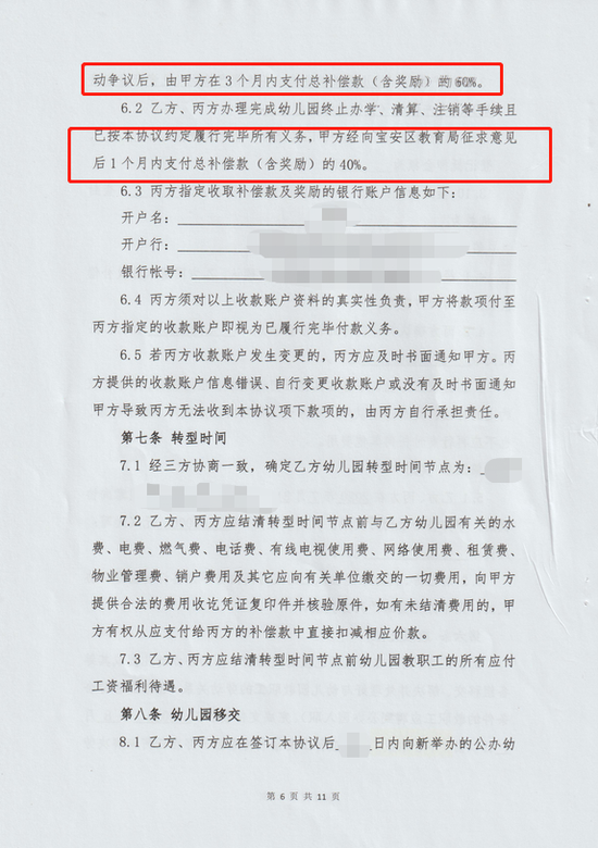 民转公办幼儿园签订的协议书 受访者供图