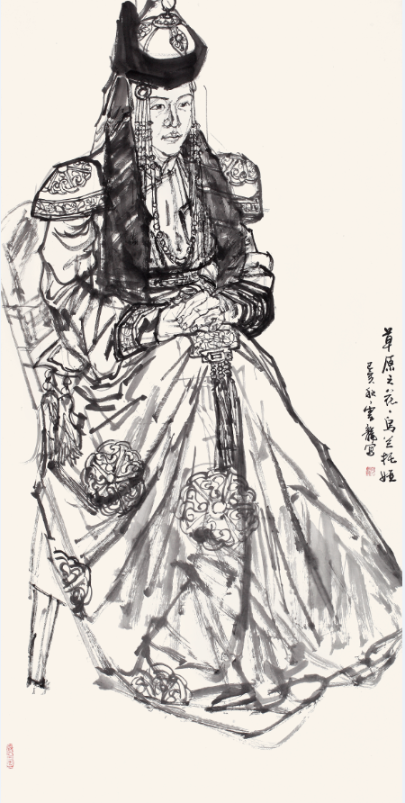 ▲张云龙《草原之花》138cmx69cm 纸本水墨 2020年
