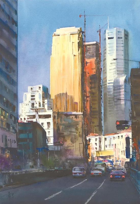 深圳美术馆线上展出作品《深圳东门》(陈希旦) 纸本水彩