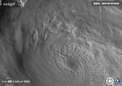 图为台风 “ 利奇马 ”5 分钟眼区动画