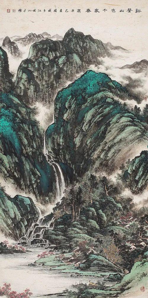 ▲丘国威《谿声山色》136cmx68cm 宣纸彩墨 2020年