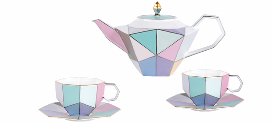 水晶石茶具套装(一壶两杯碟茶具)