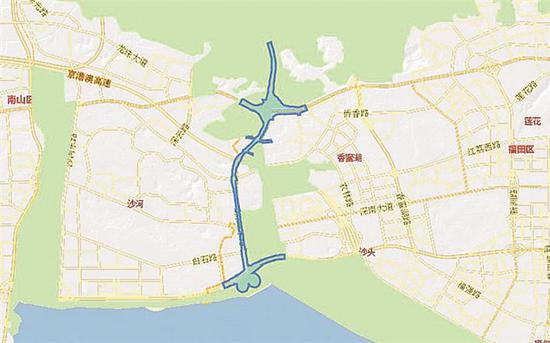 ▲福田区侨城东路北延通道工程与生态控制线位置。