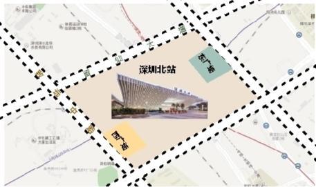 ▶深圳北站及周边位置示意图。