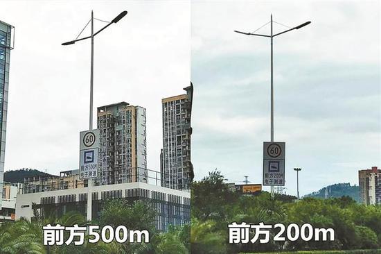 深圳交警局于5月底在月亮湾大道测速点前200米、500米双方向分别增加了两块测速提示牌。