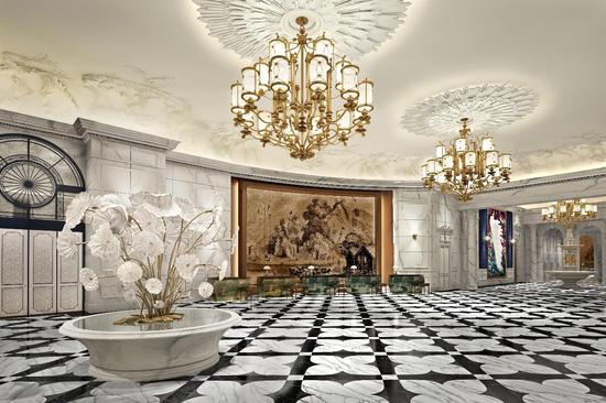 “澳门上葡京”酒店大楼的室内设计以澳门的海上贸易史为灵感，採用现代中国风元素及大胆 亮丽色彩。