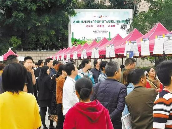 日前，龙华区举办“春风行动”公益招聘会，吸引了众多求职者。 图片来源：深圳商报