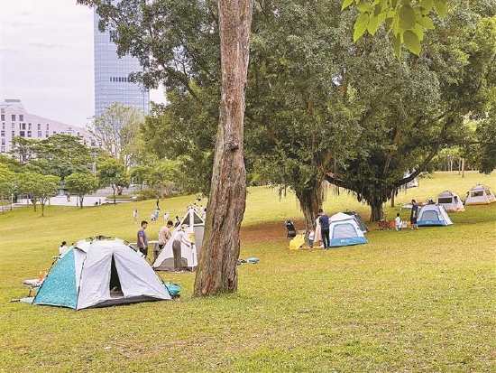 昨天的莲花山公园，草坪上的帐篷显著增加。