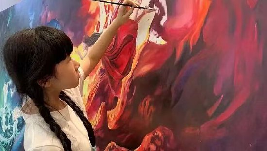 黄朱青子创作油画《逍遥游》