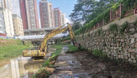 梧桐山河(试点段)碧道项目正在加紧建设。
