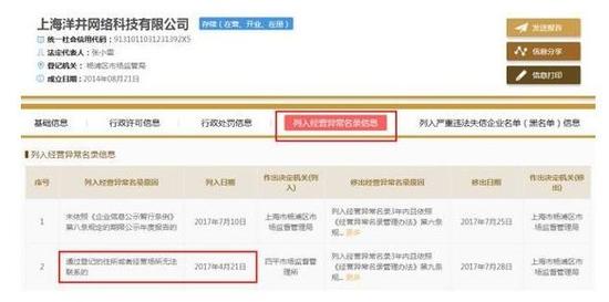 钱宝网张小雷投案 早在4月已被列入经营异常名录