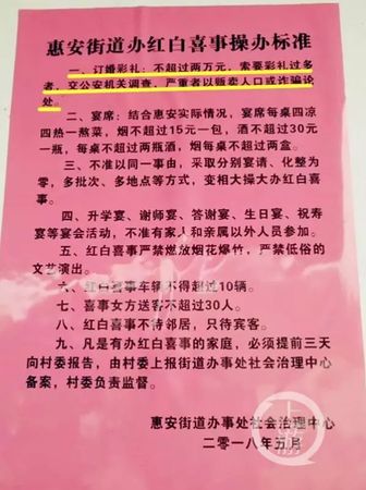 河南兰考县惠安街道办引发争议的红白喜事操办标准