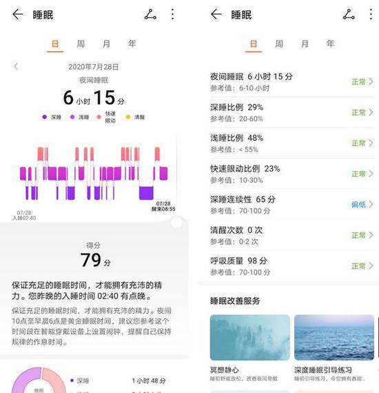 华为手环B6睡眠监测