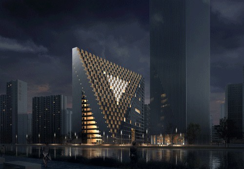 未来新湖中心的“杭州光棱”建筑效果图