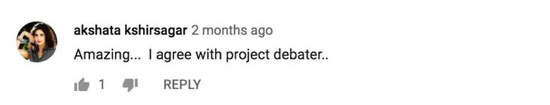 片来自网络评论，原文翻译摘录： “太棒了…我同意project debater..” “未来我们或许将跟手表辩论，而由太阳镜来指挥。”