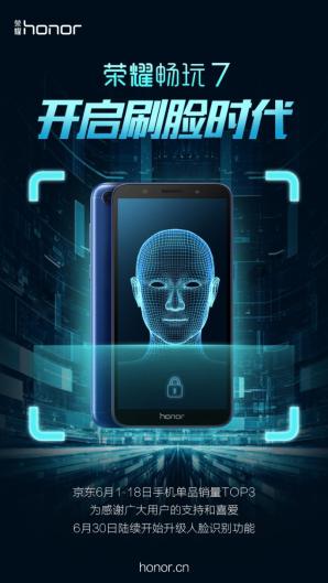 至此,荣耀畅玩7系列手机全部支持人脸识别.