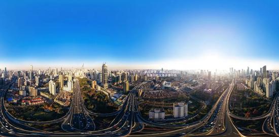 上海延安高架路高空鸟瞰图