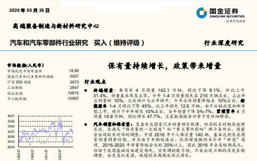 汽车和汽车零部件行业:乘用车4月销量142.1万辆 同比下降8.1%（可下载）
