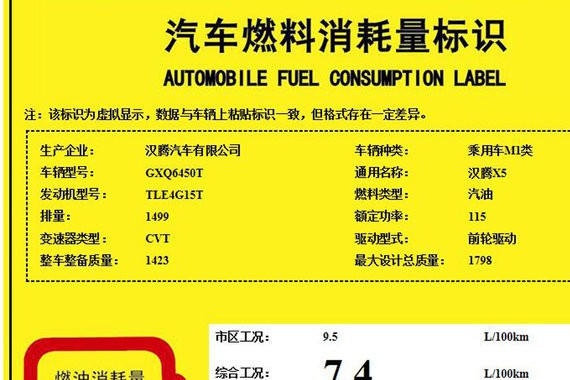 汉腾X5动力信息 将搭载1.5L/1.5T发动机