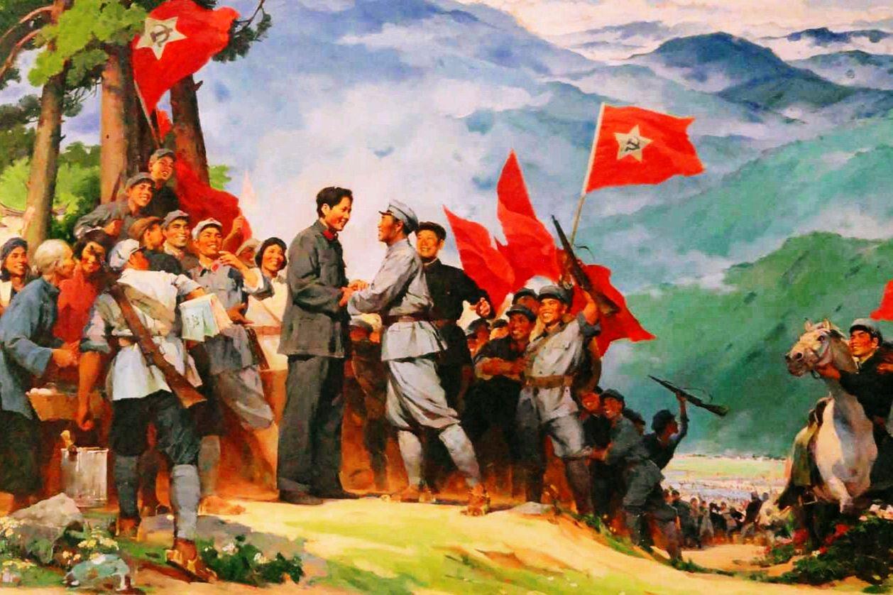 1927年10月，毛泽东率领秋收起义部队到达井冈山，发动群众，开展游击战争，开始创建农村革命根据地。 图为油画《向井冈山进军》。-军事史-图片