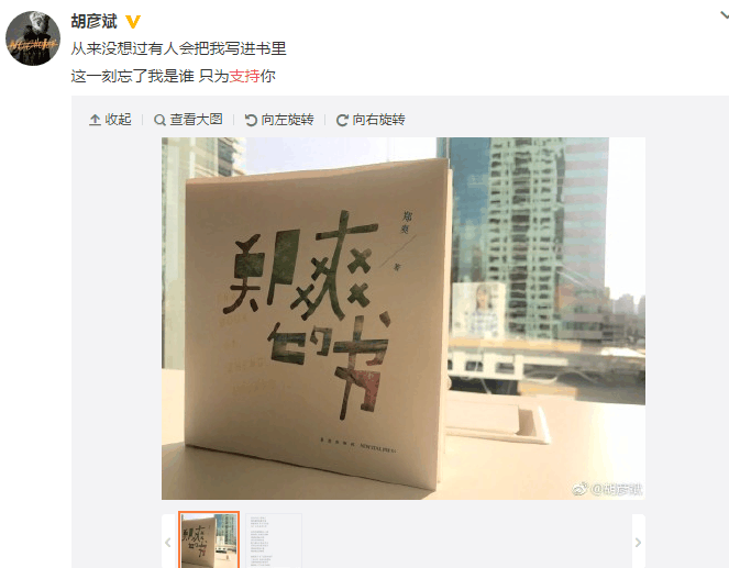 胡彦斌发文支持郑爽: 从来没想过有人会把我写进书里