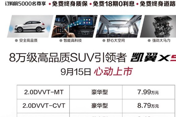 凯翼X5正式上市 售价为7.99-10.49万元